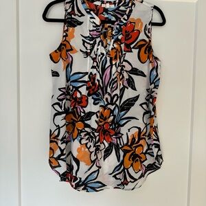 Pleione Orange and Black Sleeveless Blouse with Mandarin Collar